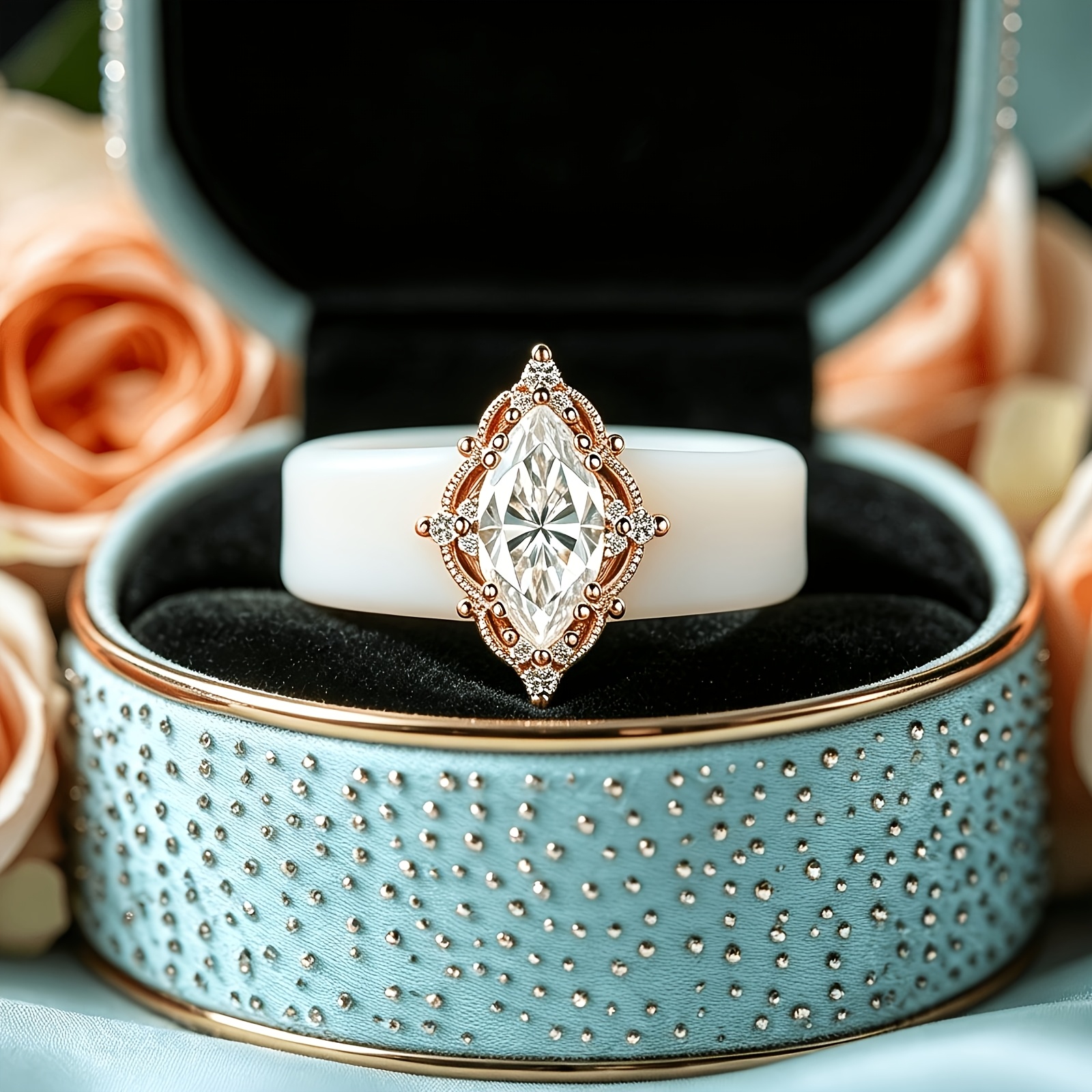 14K Gold-plated White Silicone Ring with Eye-shaped CZ